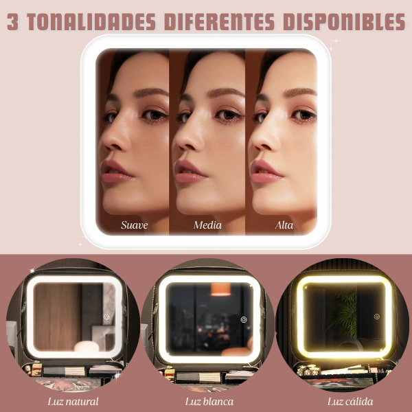 BrillaTú® COSMETIQUERA CON ESPEJO LED