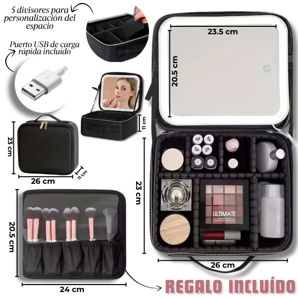 BrillaTú® COSMETIQUERA CON ESPEJO LED